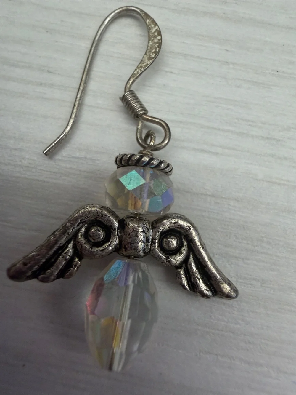 Iridescent Crystal Angel Wing Drop Earrings - Silver
